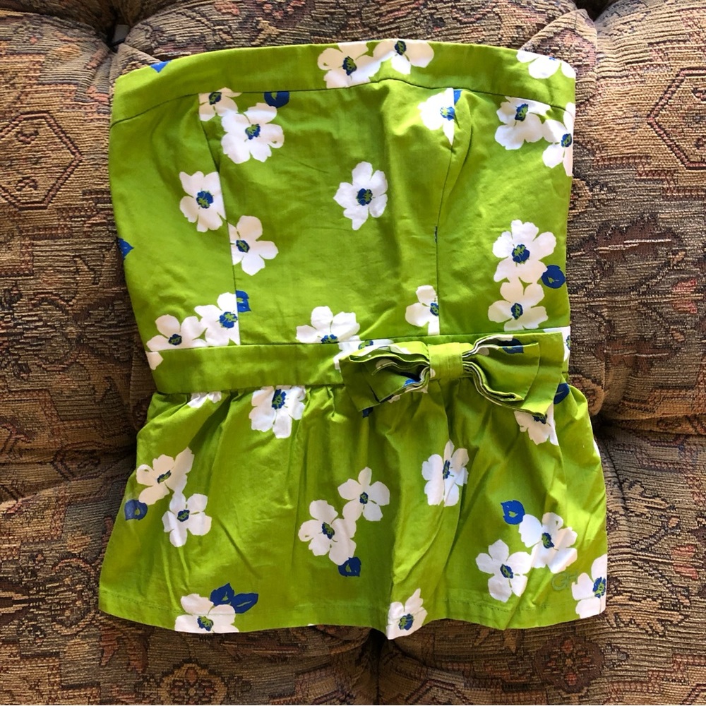 Gilly Hicks Corset/Bustier-Style Top Green w/ Blue Flowers Bow Accent Size M